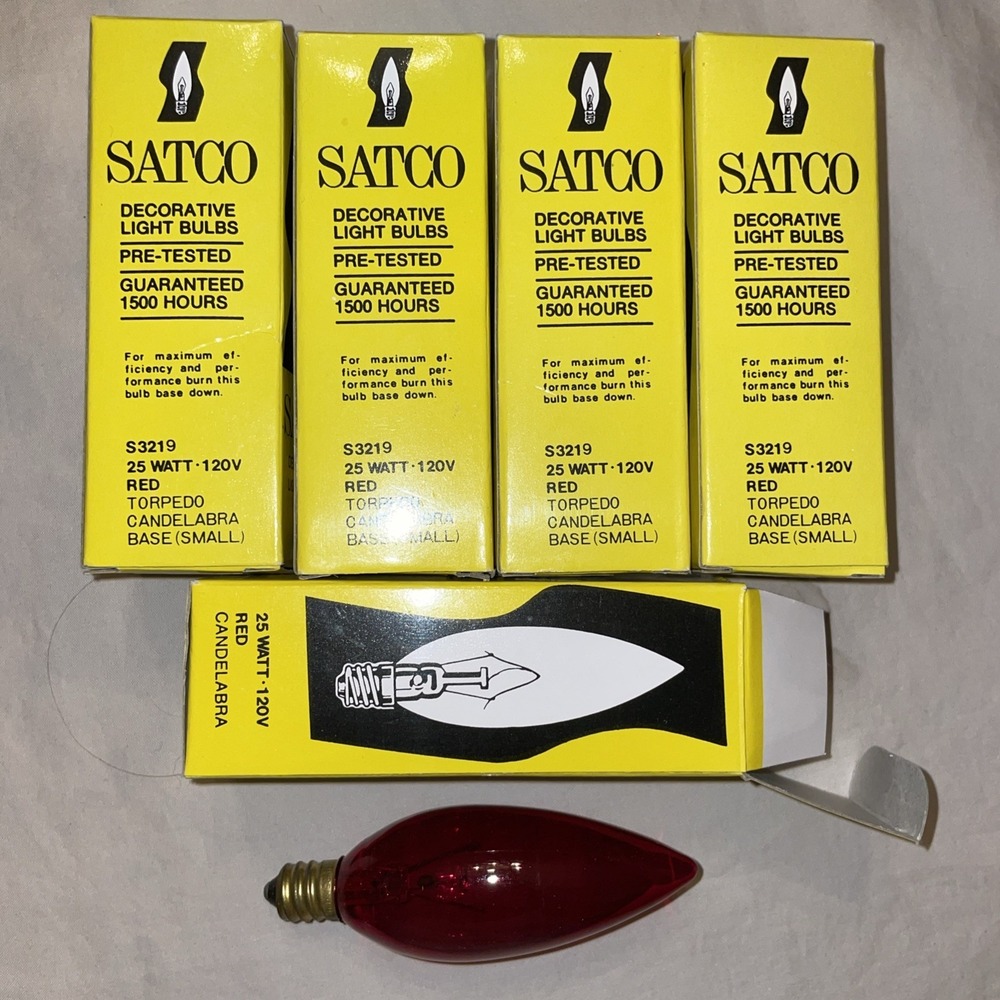 5 NIB SATCO Decorative Red‎ Light Bulbs 25 Watt-120V Candelabra Base (Small)